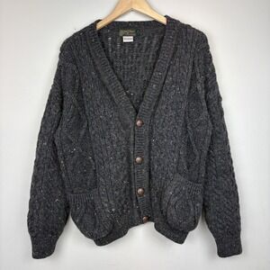 Vtg 100% Wool Oversized Cable Knit Chunky Cardigan Fairy Cottage Core Womens L